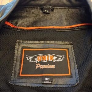 Black with orange leather coat